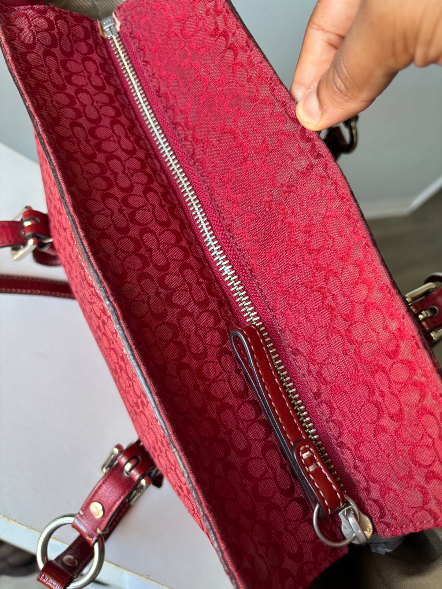 Red vintage coach tote