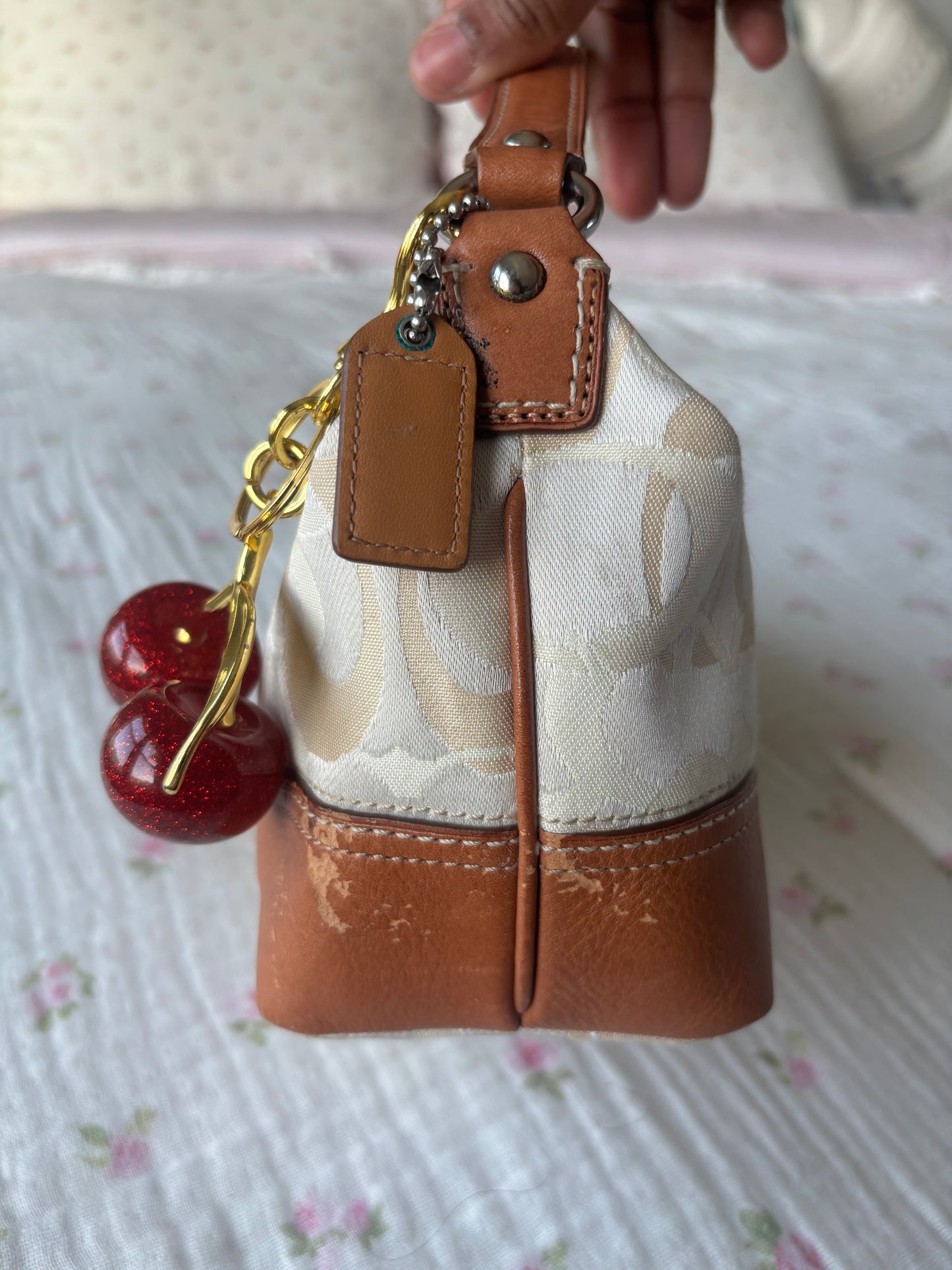 RARE Cream dragon fly coach baggutte bag