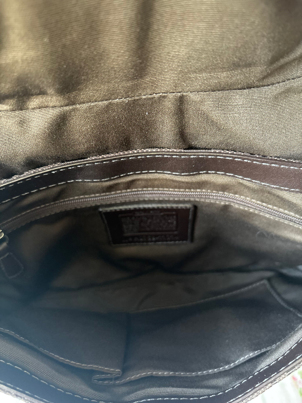 Brown mongram coach flap bag