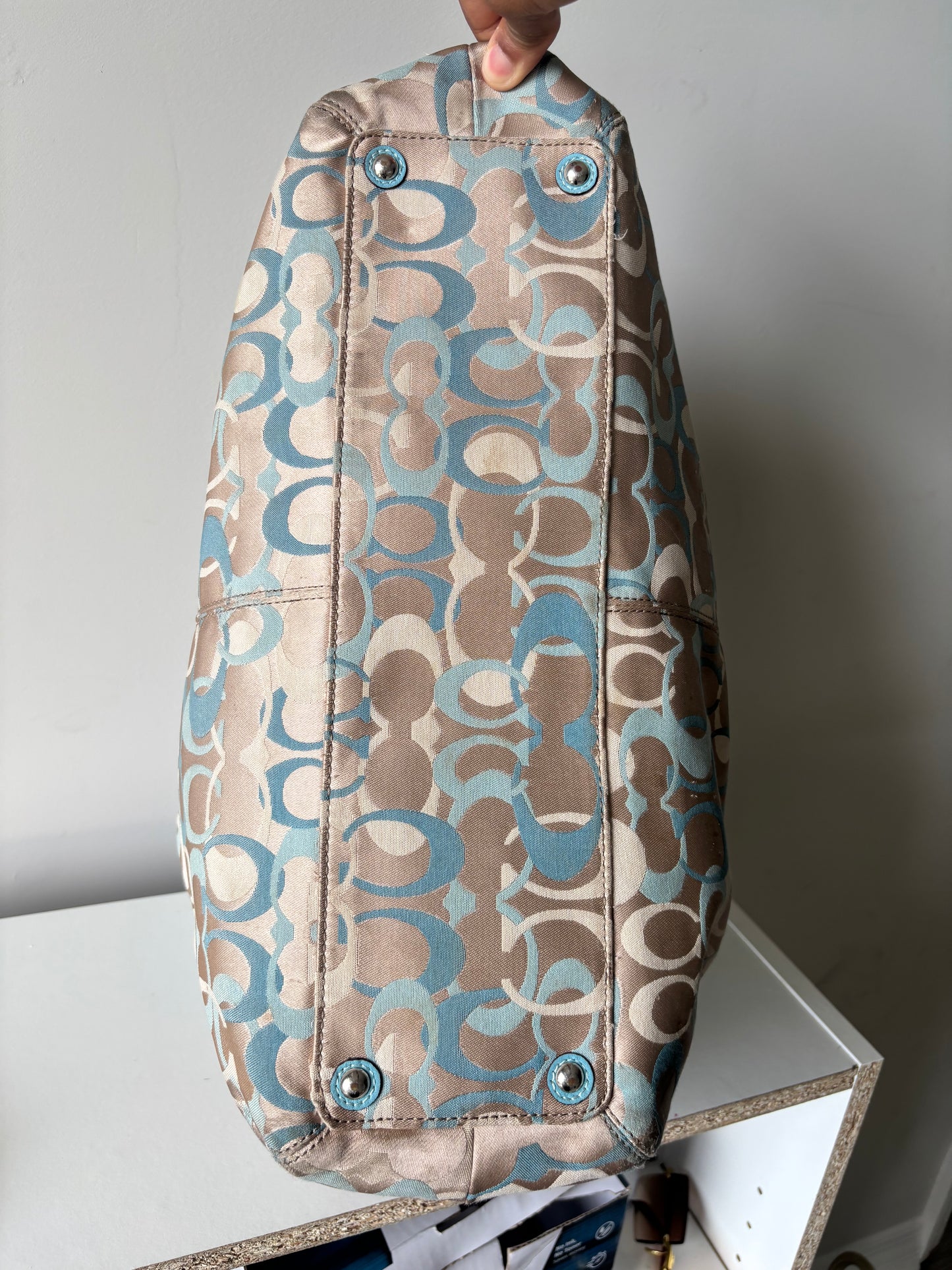 Blue optic coach tote bag