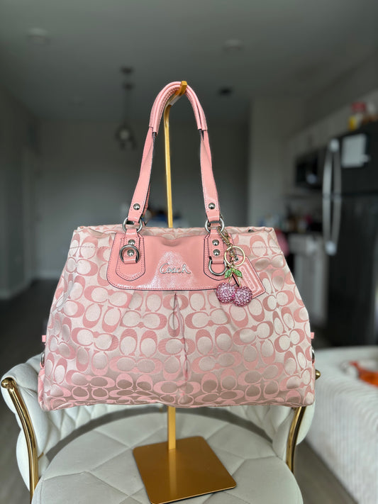 Pink mongram coach tote bag