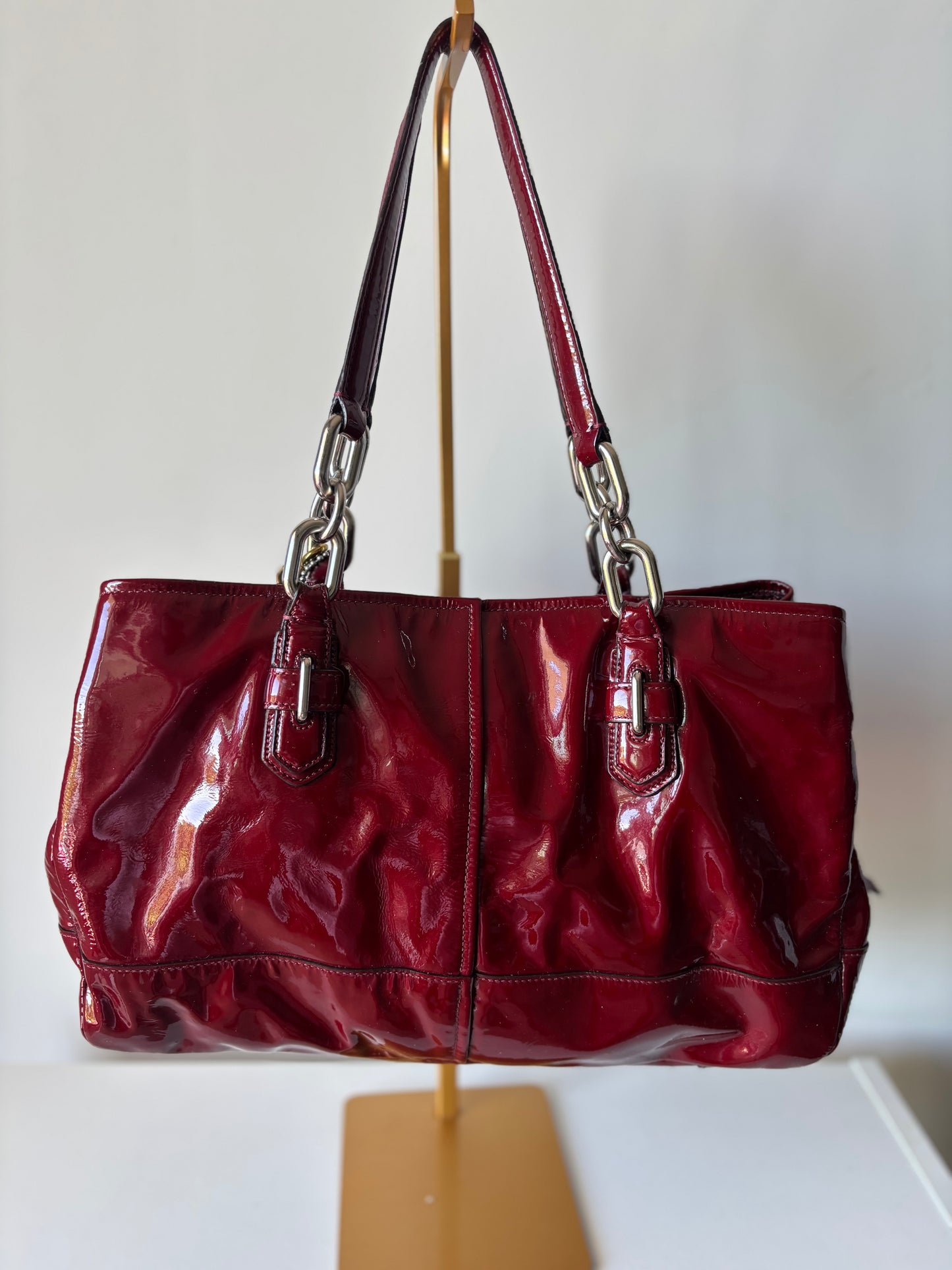 Red patent leather coach rare satchel bag