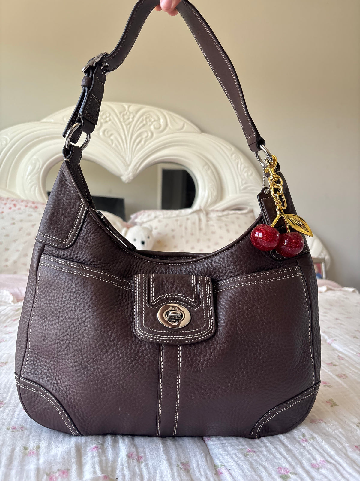 Brown leather pebbled bag