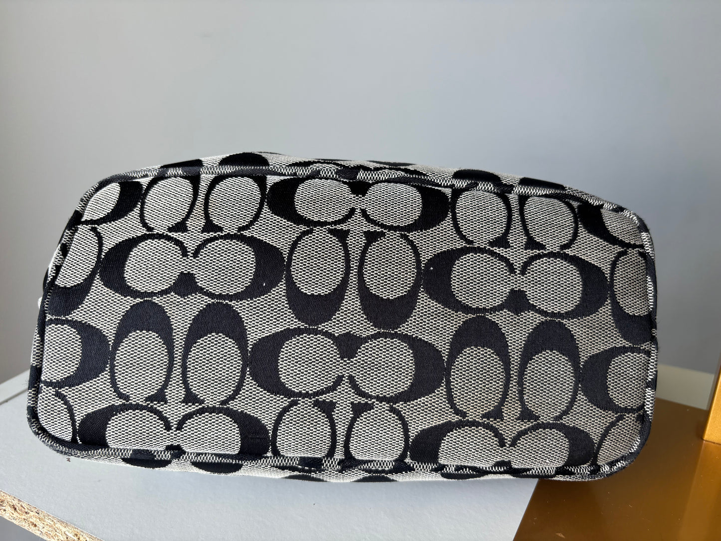 Grey mongram coach small shoulder bag