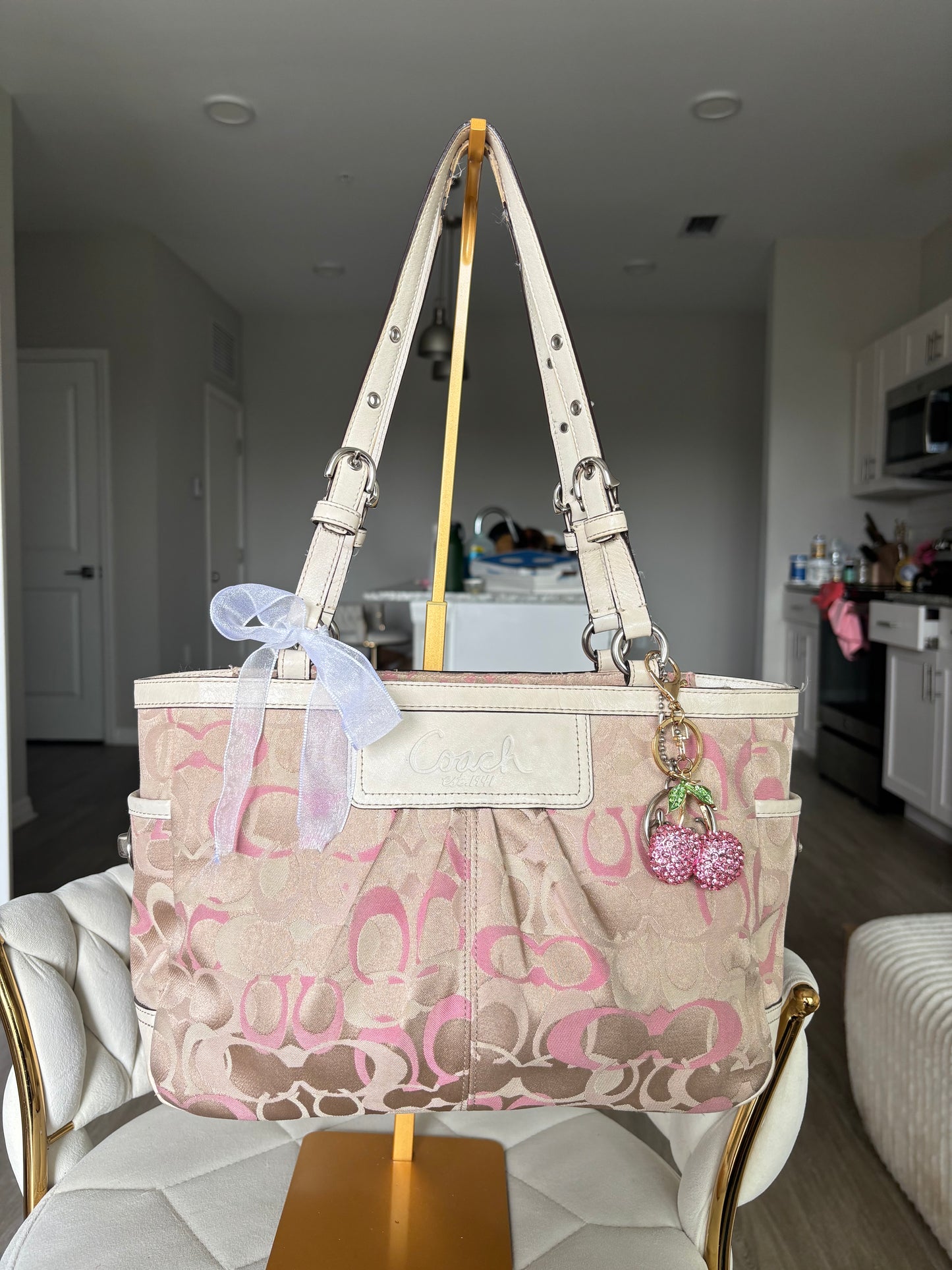 Pink optic coach tote bag