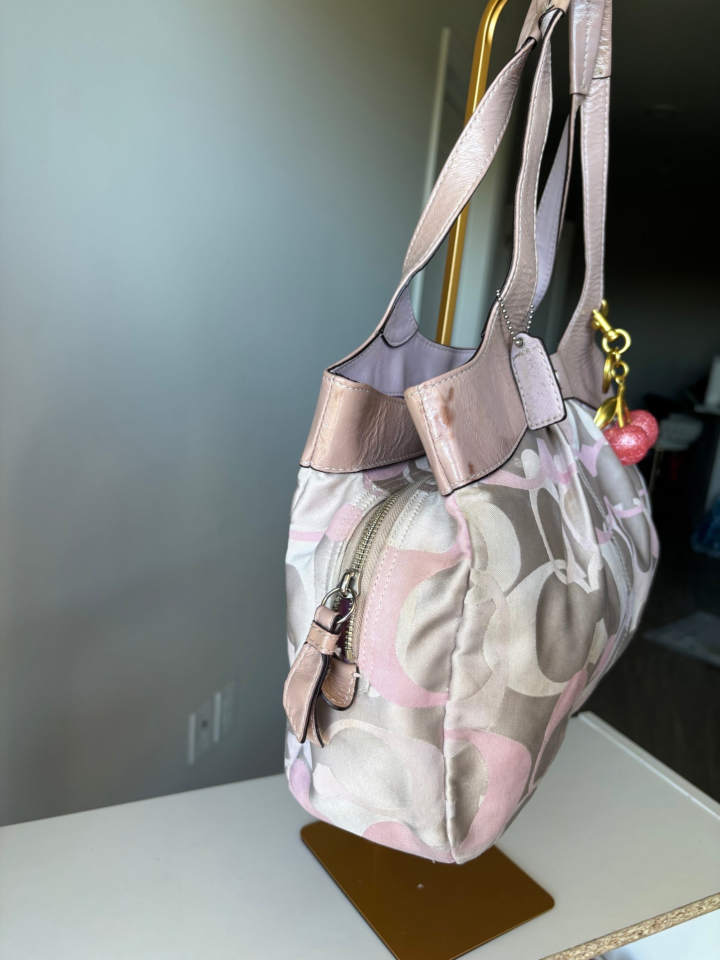 Pink optic coach tote bag