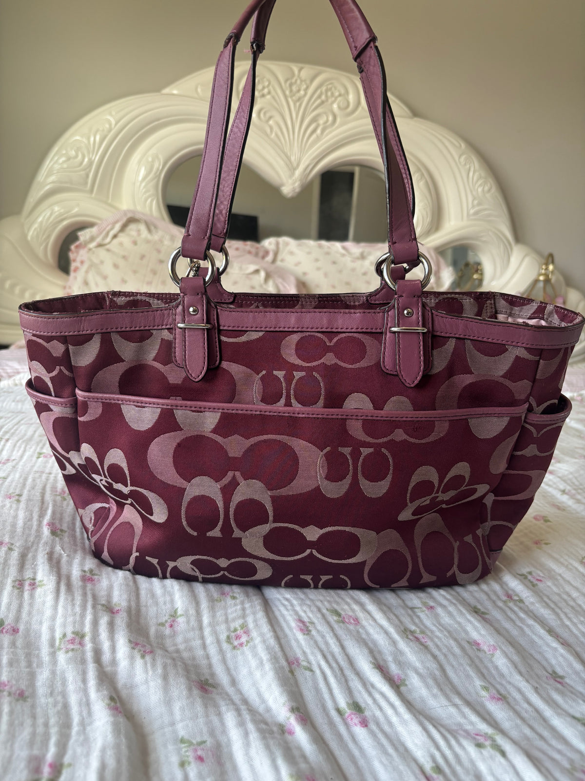 Burgandy coach tote bag