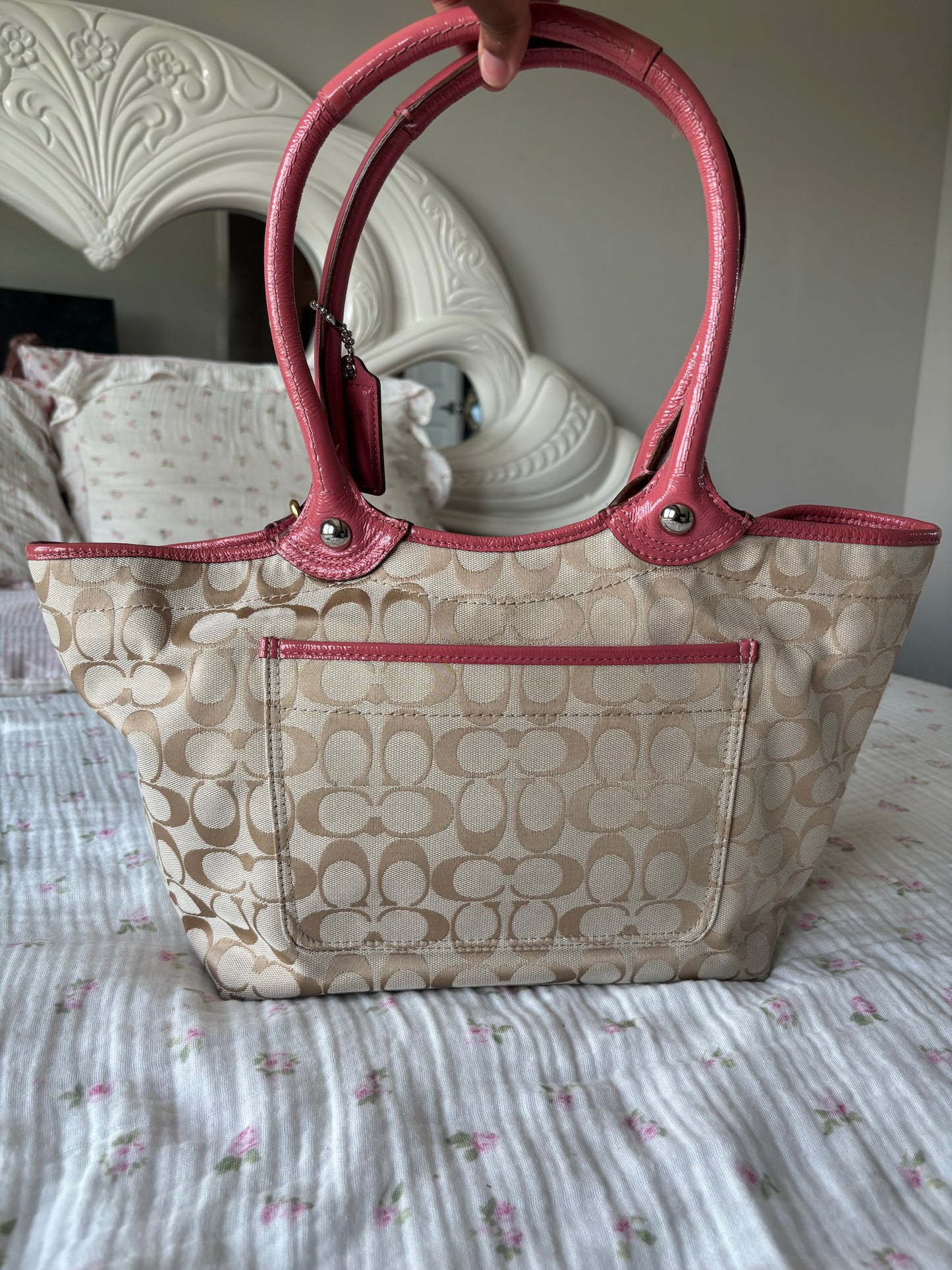 Rare pink flower vintage coach tote bag